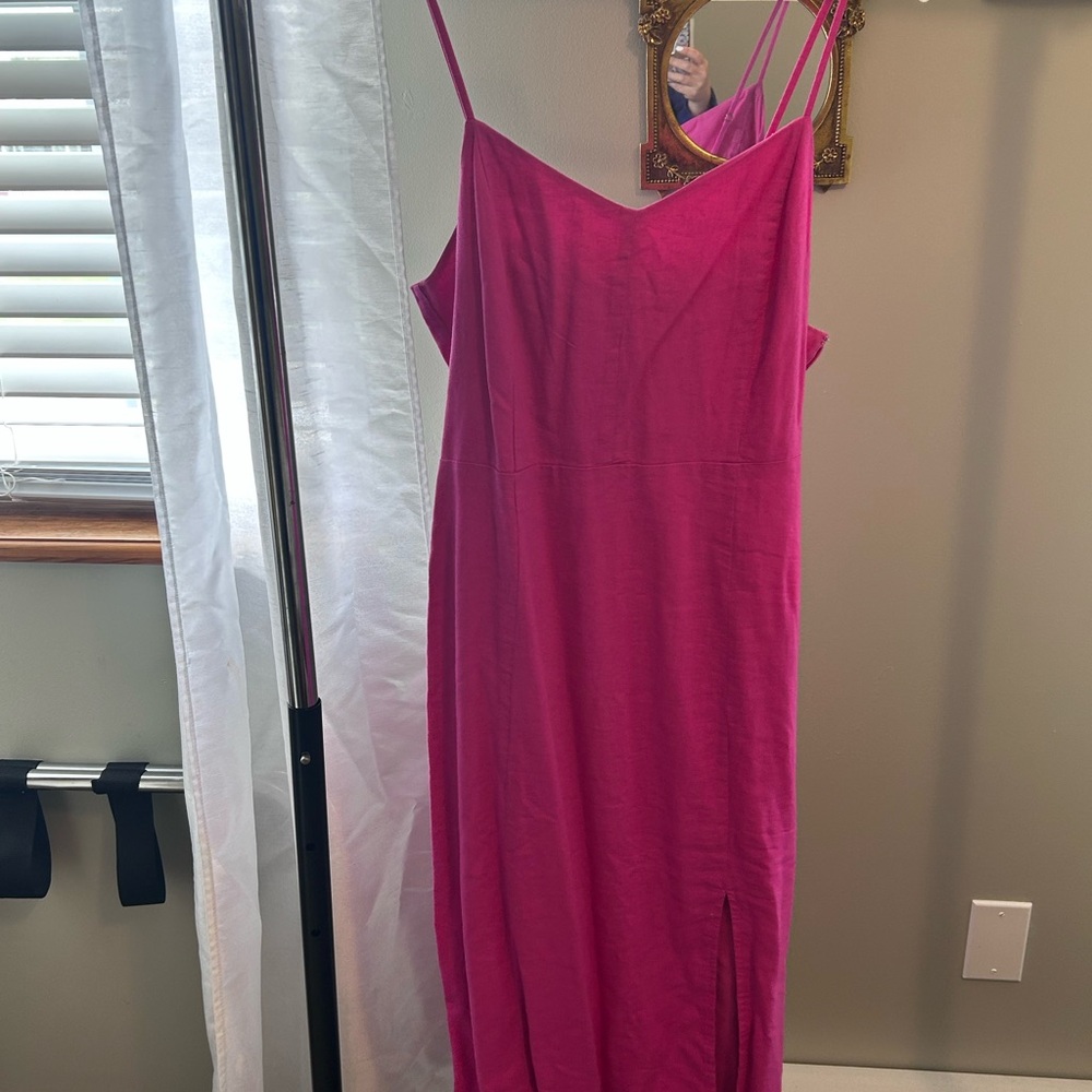 J. Crew Fuchsia Slip Midi Dress with Side Slit